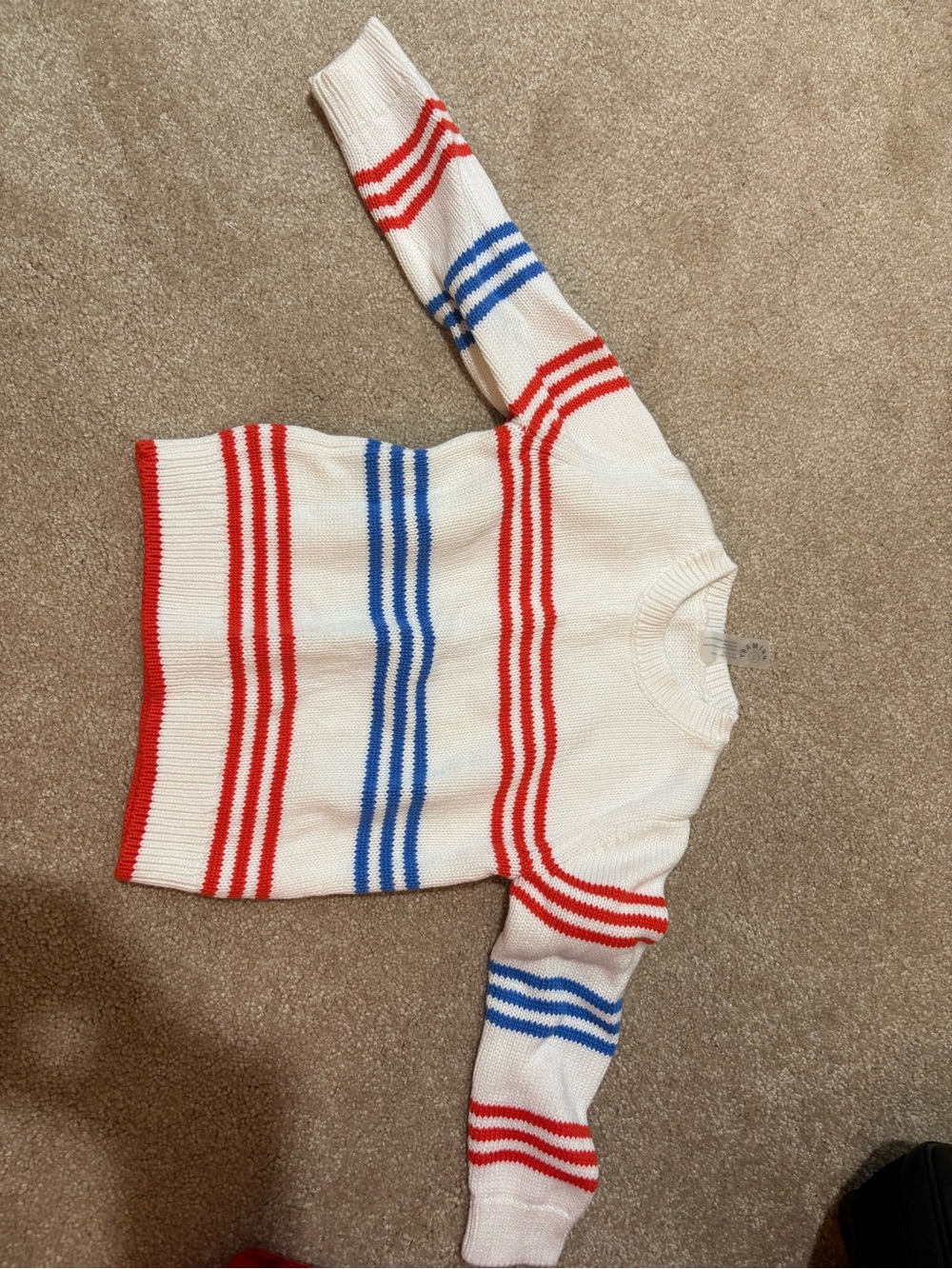 Primary Kids Cream Knit Sweater with Red & Blue Stripes